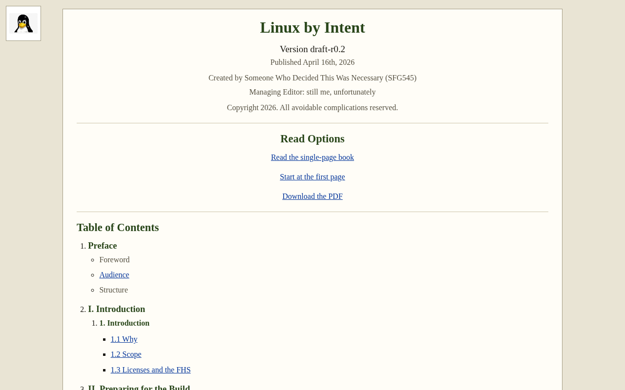 Linux by Intent table of contents page