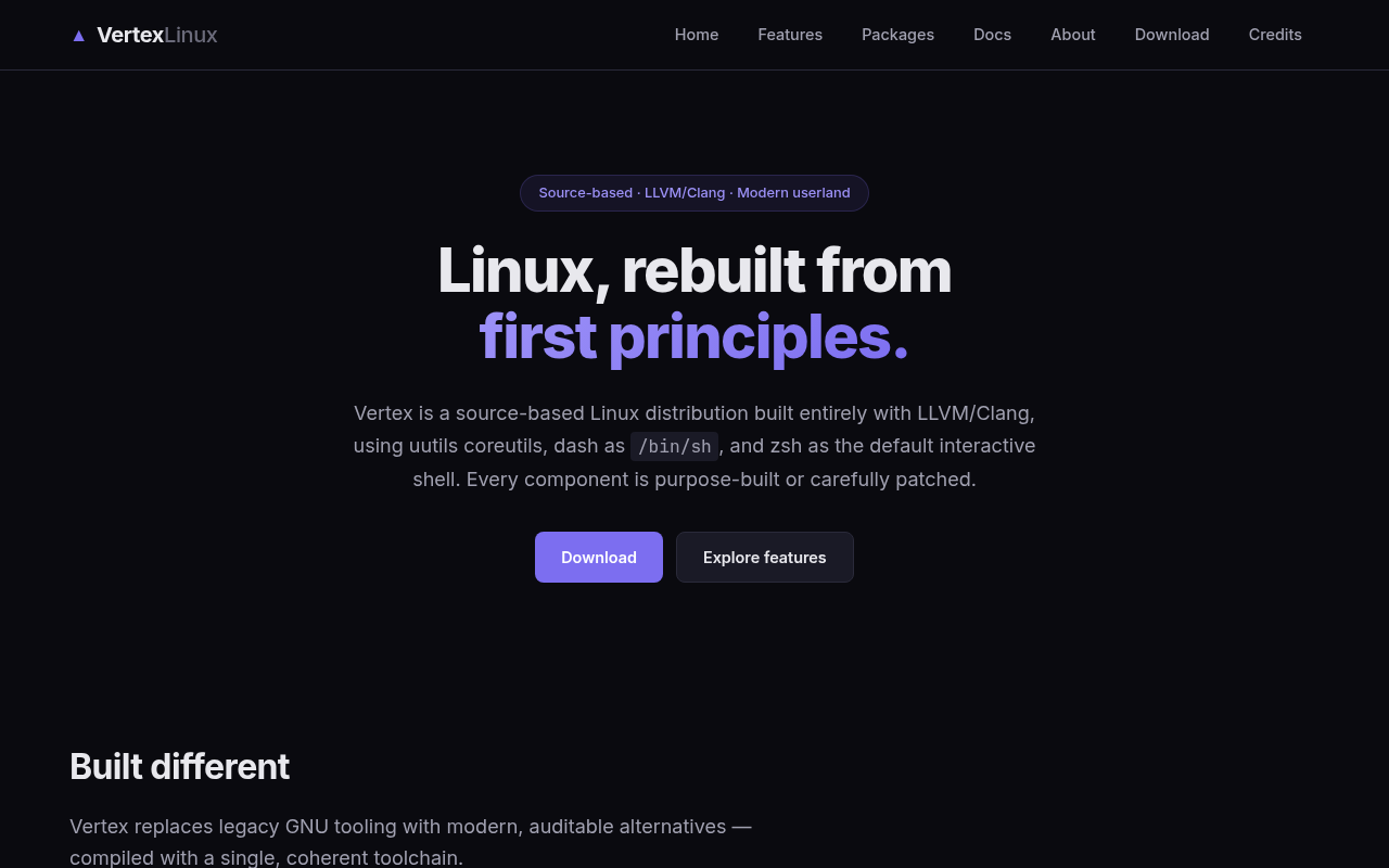 Vertex Linux website home page